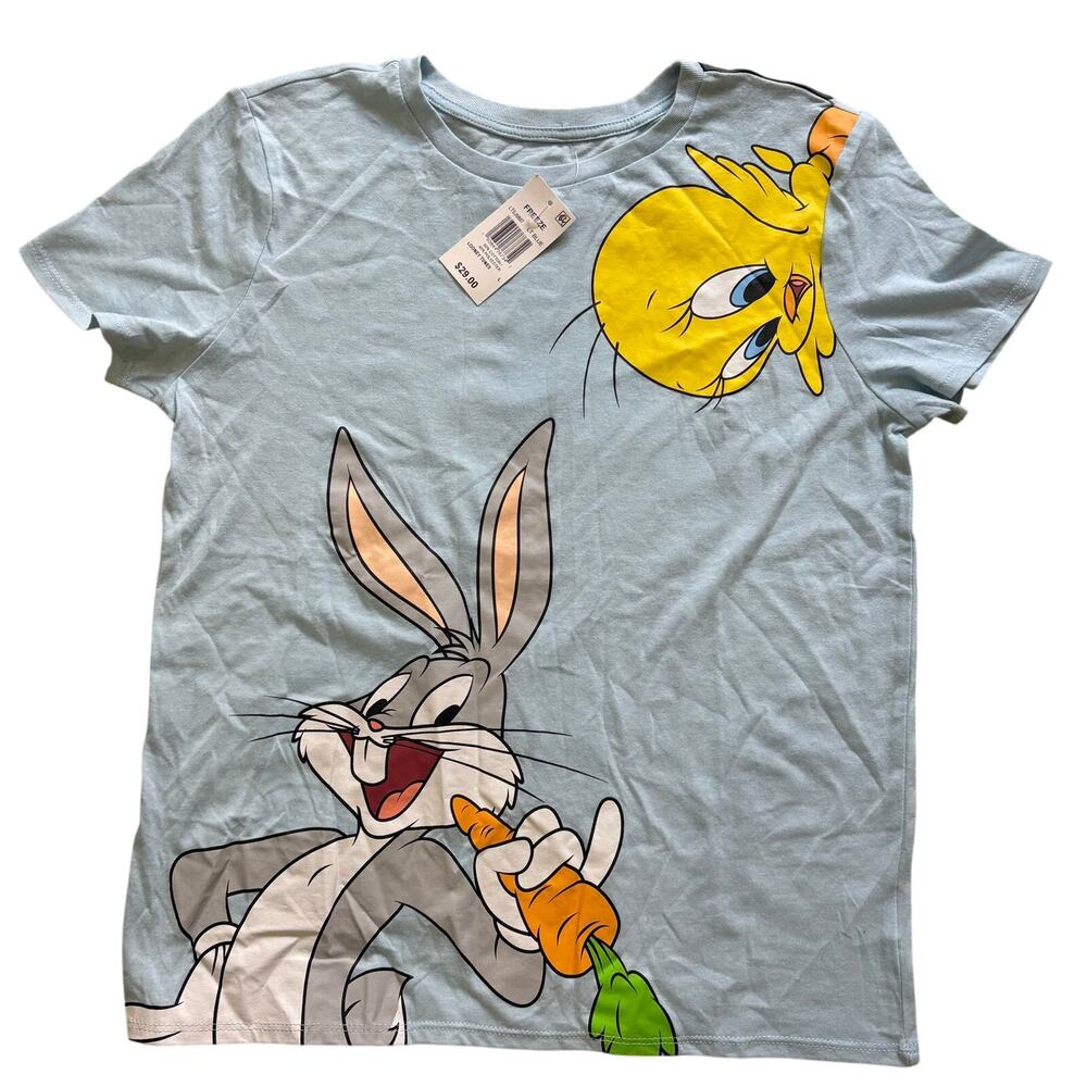 NWT Looney Tunes Women's Tweety Bugs Taz Daffy All Over Print T-Shirt Large Blue